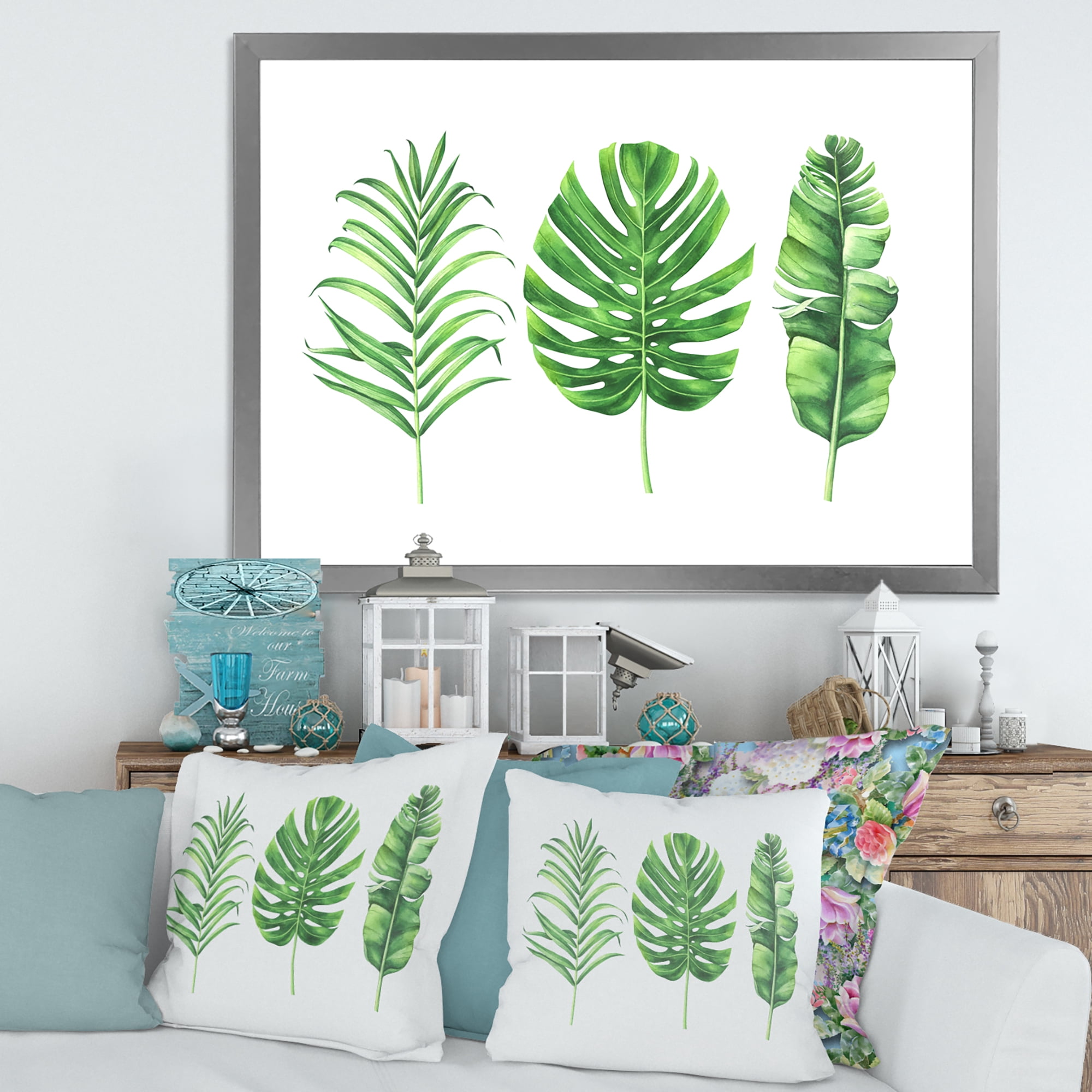 Designart 'Close Up Of Tropical Leaf Of Monstera IV' Farmhouse Framed Art Print
