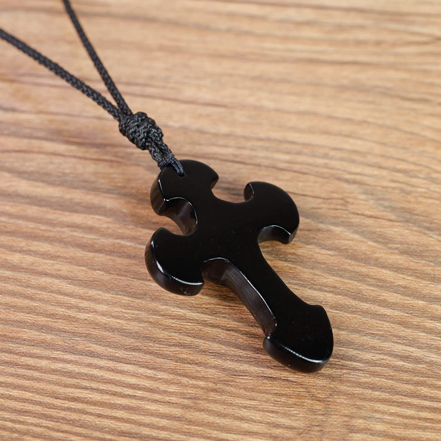 Jicidcha Religious Black Obsidian Cross 