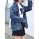 thumbnail image 4 of Chaqueta Vaquera Extragrande de Longitud Media para Mujer, Estilo Motero Azul L, 4 of 5