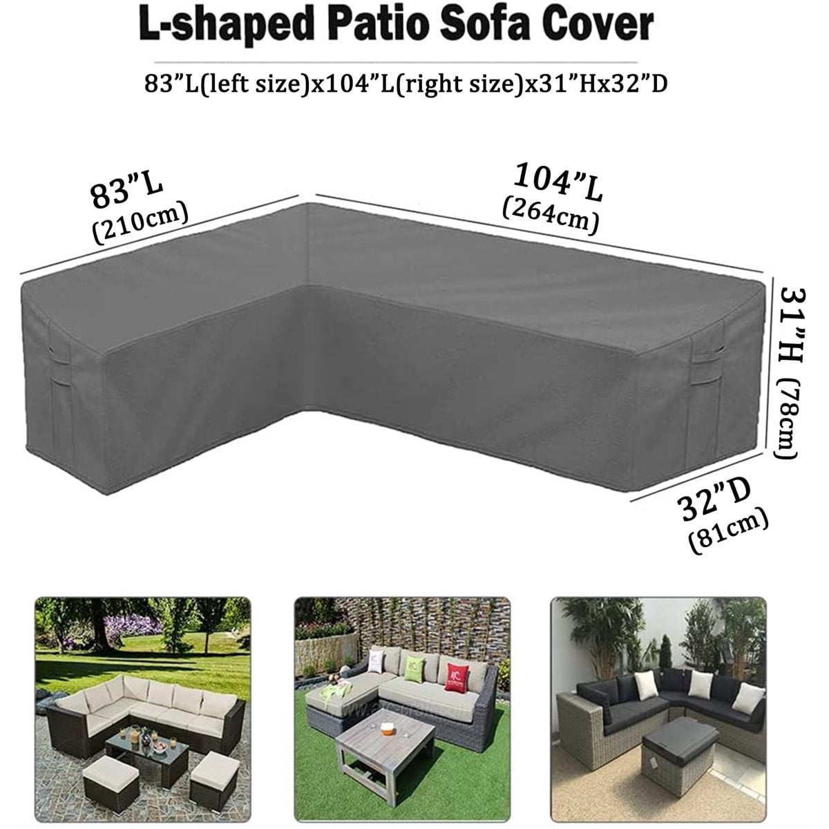 Thickened Waterproof Patio L Shaped Sectional Sofa Cover Outdoor Large Pet-Resistant Furniture Protector，UV Protected Couch Cover Outdoor