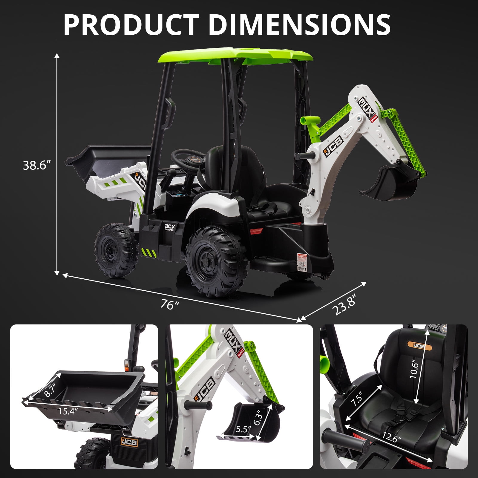 4-in-1 Transformable JCB Ride-on Excavator for Kids, 12v Remote Control Toy with Front Loader & Digger Functions,Kids Outdoor Toy Car, Engineering Truck