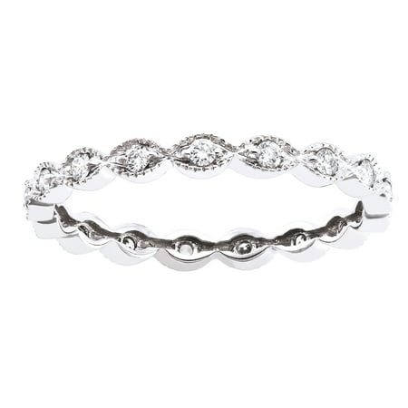 - 10K White Gold 1/4 carat Diamonds Stackable Vintage Eternity Band Ring