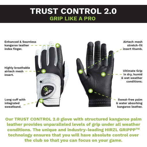 HIRZL Men's Golf Gloves - Trust Control 2.0, Leather, Ultimate Grip, Pack of 3