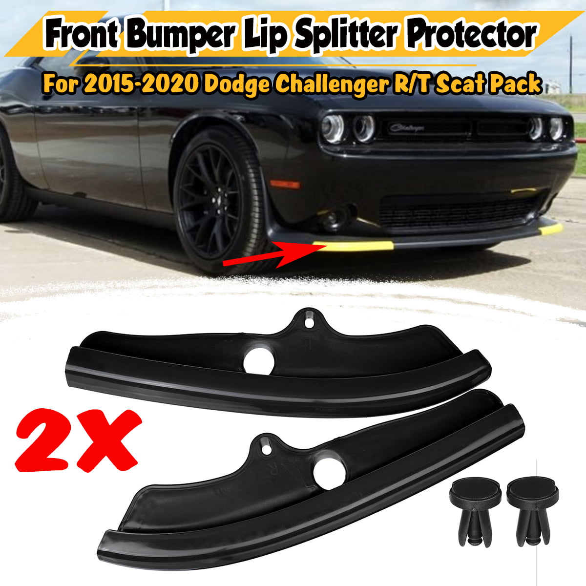 2 Pack Lower Bumper Lip Splitter for Dodge Challenger SRT Hellcat Coupe 15-20 
