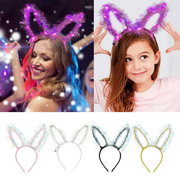 LED Light Up Headband with Flashing Rabbit Ears Novelty Holiday Party Headwear for Women and Girls