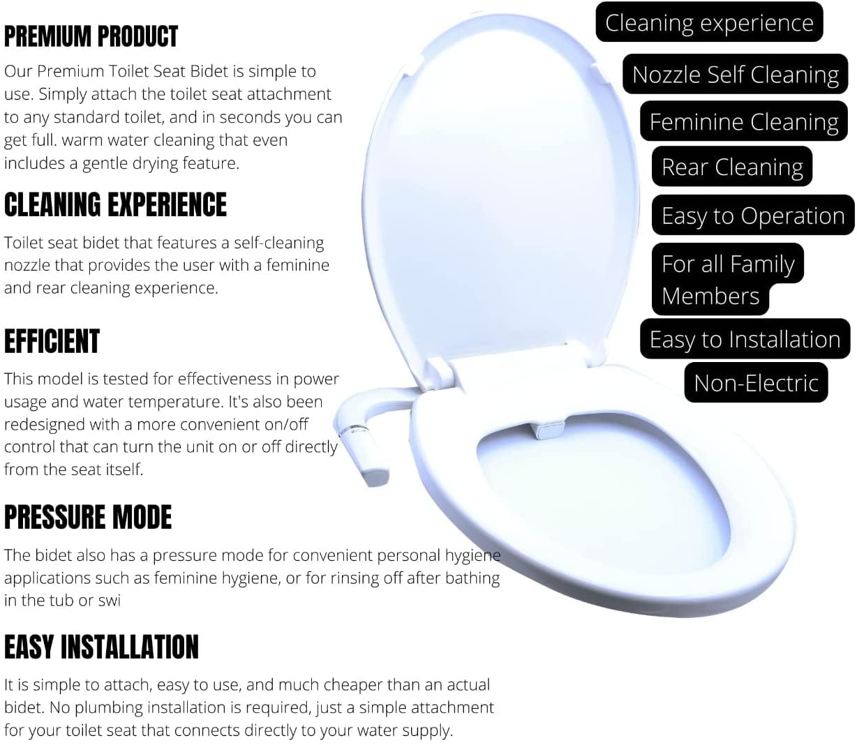 Avalon Toilet Seat Bidet Sprayer Attachment for Round Toilets