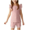 thumbnail image 1 of Mgmyaa Girls Summer Sets Crew Neck Solid Color Ribbed Flutter Sleeve Short Sleeve Blouses and Elastic Waist Shorts Two-Piece Set 1-6 Years, 1 of 8