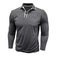 thumbnail image 4 of Mens Golf Polos Shirts,Solid Color Cotton Long Sleeved Turndown Button Henley Shirt Office Casual Business Blouses Outdoor Tennis Tops Men Fall Winter Basic Tees with Pocket, 4 of 7