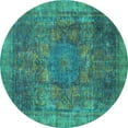 thumbnail image 1 of Ahgly Company Machine Washable Indoor Round Oriental Turquoise Blue Modern Area Rugs, 5' Round, 1 of 4