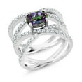 thumbnail image 2 of Gem Stone King 925 Sterling Silver Green Mystic Topaz Criss Cross Ring for Women (2.23 Cttw, Oval 8X6MM, Gemstone Birthstone, Available in Size 5, 6, 7, 8, 9), 2 of 4