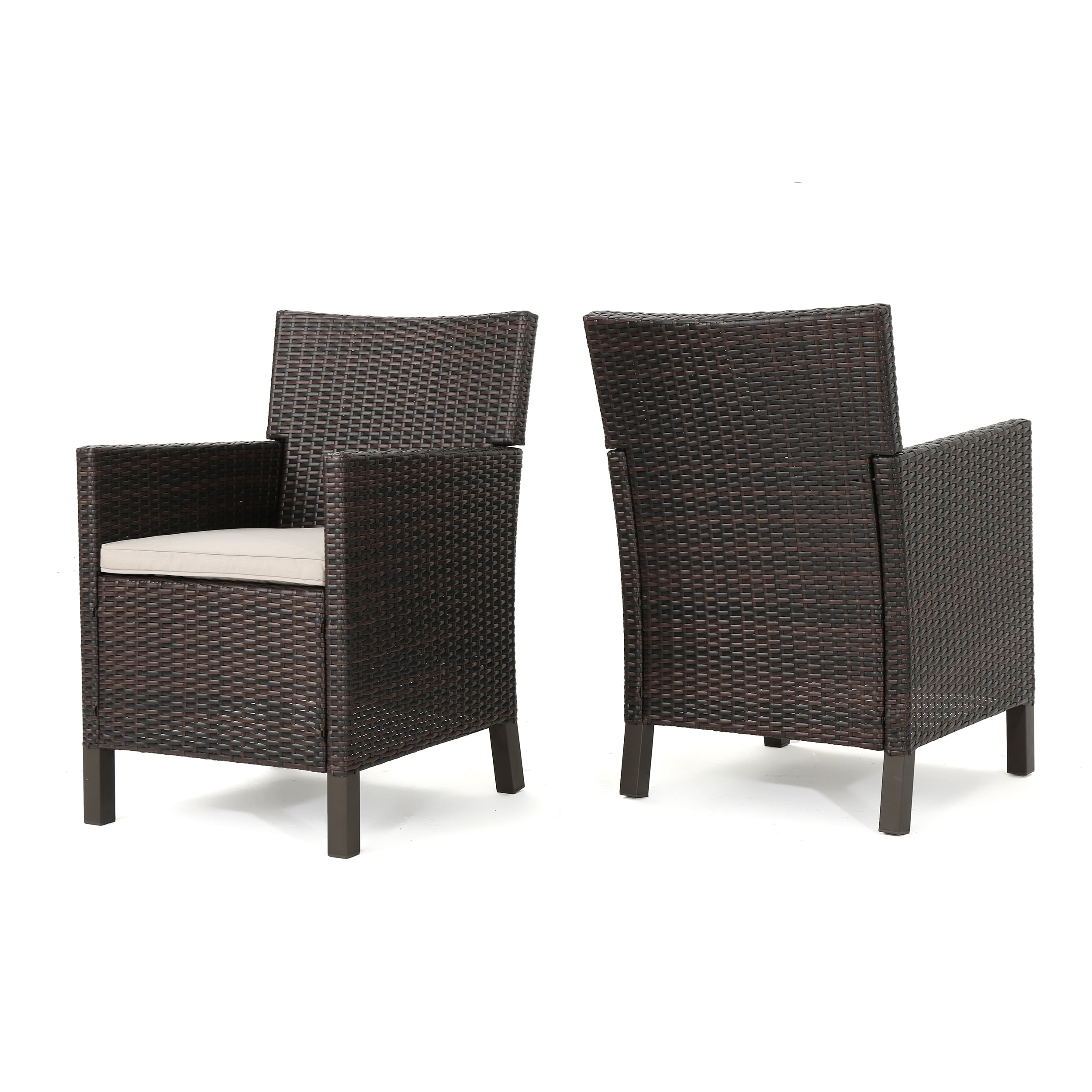 Clarance Outdoor Wicker Dining Chairs with Cushions, Set of 2, Multibrown, Light Brown