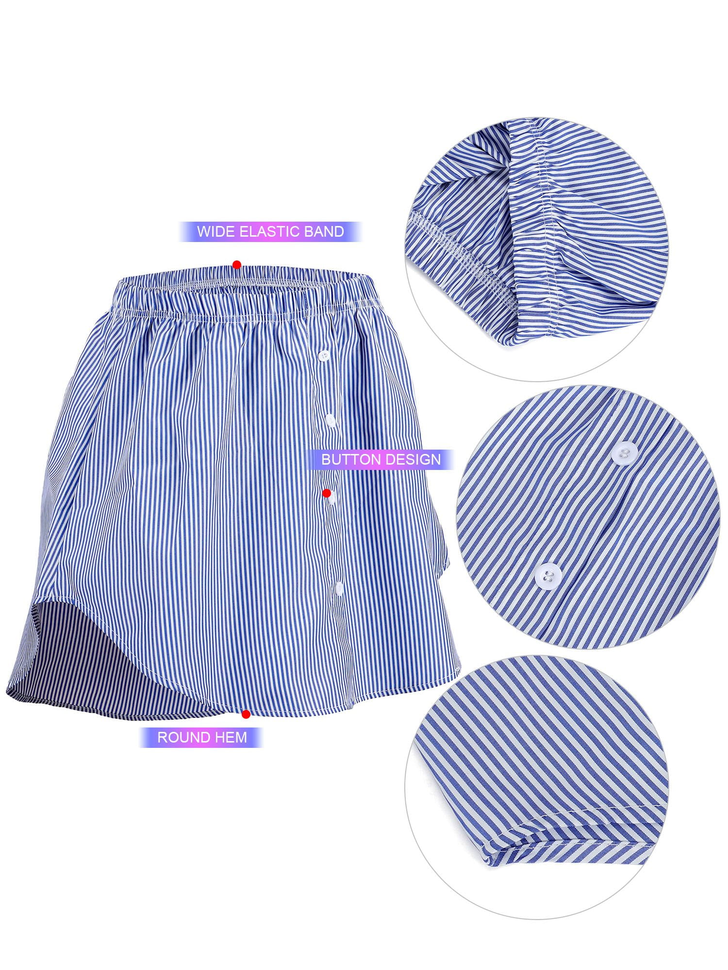 Deago Shirt Extender for Women Adjustable Layering Fake Top Lower Sweep  Shirt Half Length Mini Skirt (Blue-White Stripes, XL) 