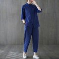 thumbnail image 3 of Summer Comfortable Women's Cotton-Linen Two Pieces Suit Sets Classic, 3 of 4