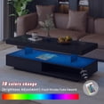 thumbnail image 4 of Modern LED Coffee Table with Storage, High Gloss Cocktail Center Table with Drawers, Display Shelves & LED Lights for Living Room, 51.2’’, Black, 4 of 9