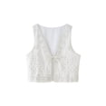 thumbnail image 2 of HH TRAF Chaleco ajustado sin mangas con cuello en V sólido bordado a la moda de verano para mujer Chaleco con lazo de lentejuelas y cordones para mujer, 2 of 5