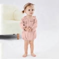 thumbnail image 2 of Niña Bebé Vestido de Manga Larga Estilo de Otoño E Invierno Sudadera Del Niño con Botón Delantero Y Cuello Redondo, Lindo Pantalones Cortos Sólidos Romper para Niños Y Niñas, Suave Bebé Manga Larga R, 2 of 6