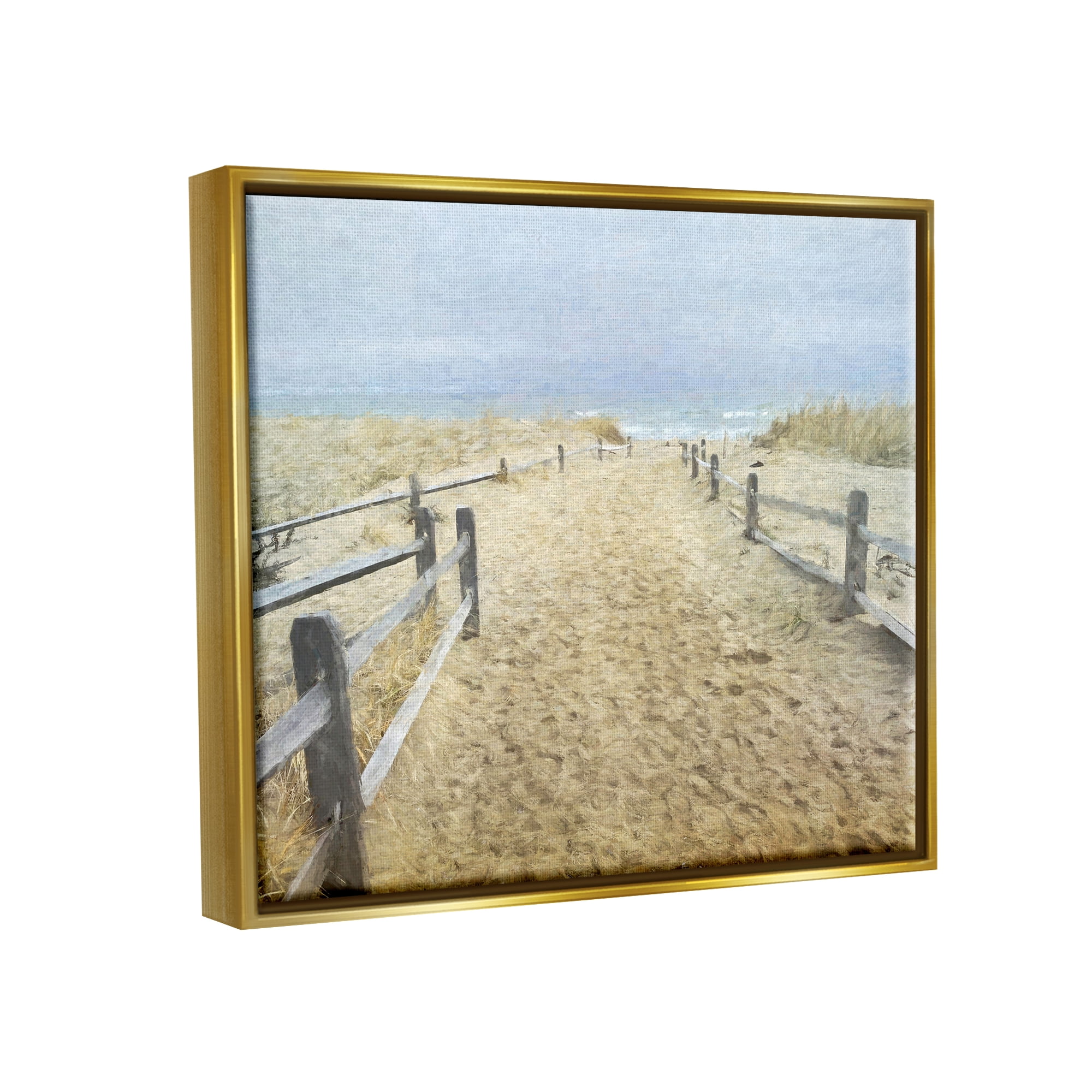 Stupell Industries Sandy Footprints Beach Boardwalk Coastal Painting Gold Floater Framed Art Print Wall Art