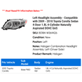 thumbnail image 2 of Left Headlight Assembly - Compatible with 2009 - 2010 Toyota Corolla Sedan 4-Door 1.8L 4-Cylinder Naturally Aspirated DOHC GAS, 2 of 2