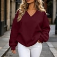 thumbnail image 2 of Liuinsasek V Neck Oversized Drop Soulder Sweatshirt for Women Solid Pullover Comfortable Top Fashion Casual Long Sleeve Winter clothes, 2 of 8