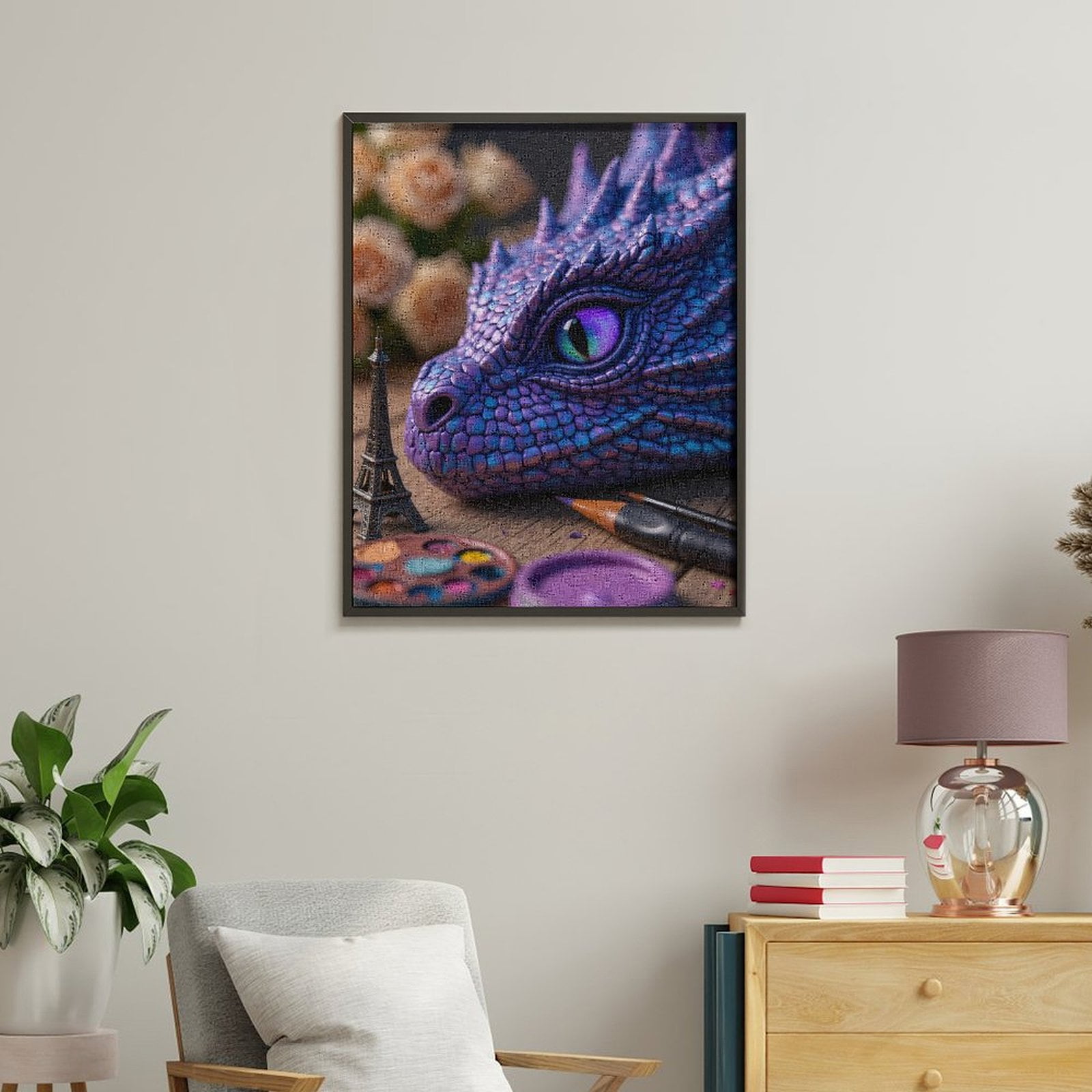 Paint By Numbers Kit for Adults Beginner - Purple Dragon Art Eiffel Tower DIY Canvas Painting Kits for Adults, Frameless Paint By Number for Adults for Home Wall Decor 16x20 Inch