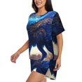thumbnail image 2 of Fuzoiu Moonlit Blue Wolf Print Women's Short-Sleeved Pajama Set,Lounge Sleepwear Set,Womens Pajama Sets 2 Piece,Button-Up Top and Shorts with Pockets-Medium, 2 of 7