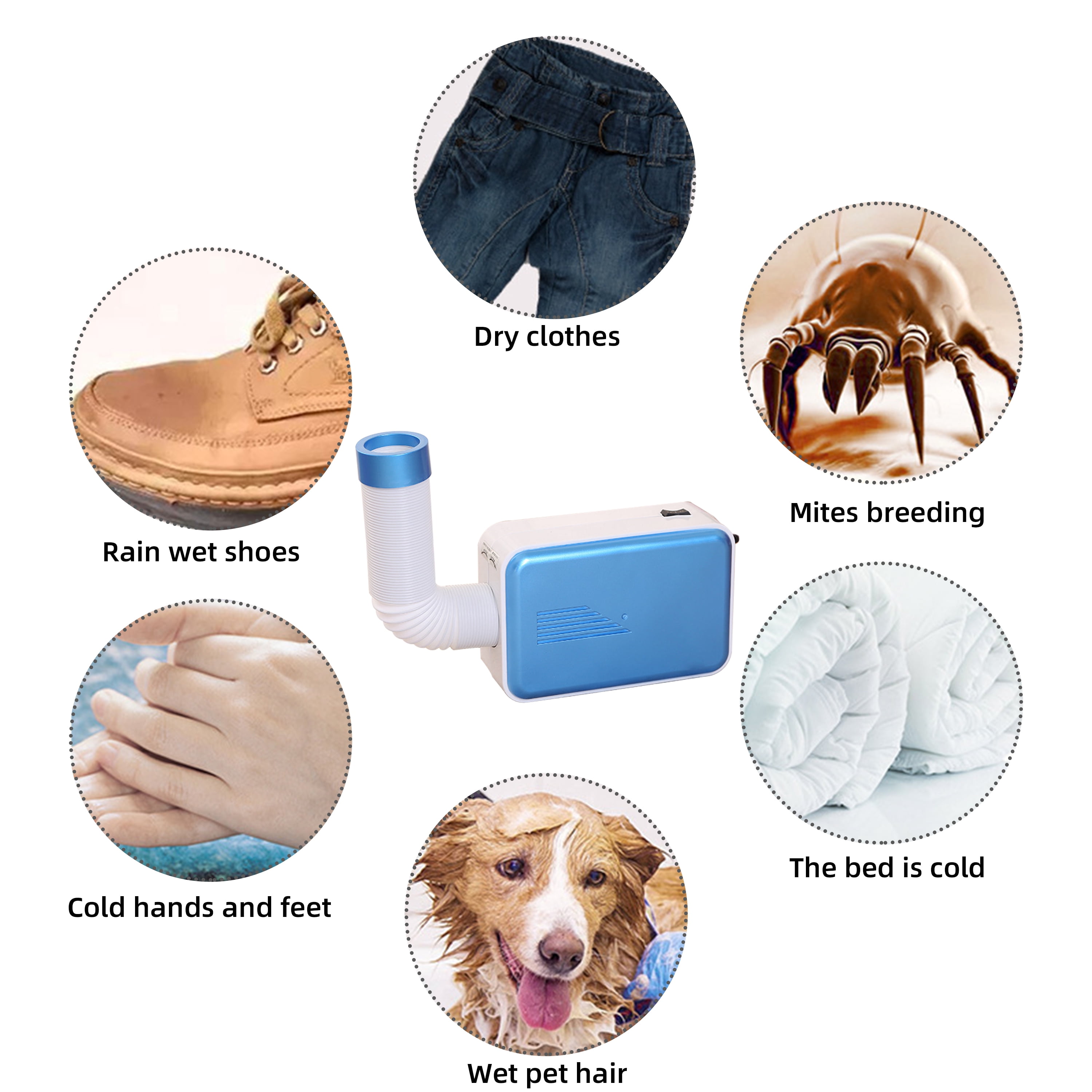 WZCPCV Portable Dryer for Apartments, 800W Portable Clothes and Shoe Dryer, Electric Pet Hair Dryer, Multifunctional Clothes Dryer with Dry Clothes Cover,Adjustable Dual Mode Home Dryer, Blue