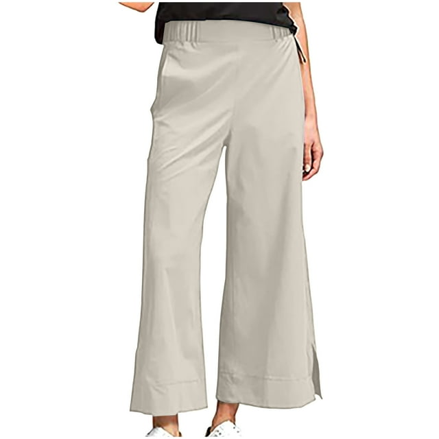FNFYFH Clearance Ladies Linen Pants Solid Color Breathable Summer Long Trousers