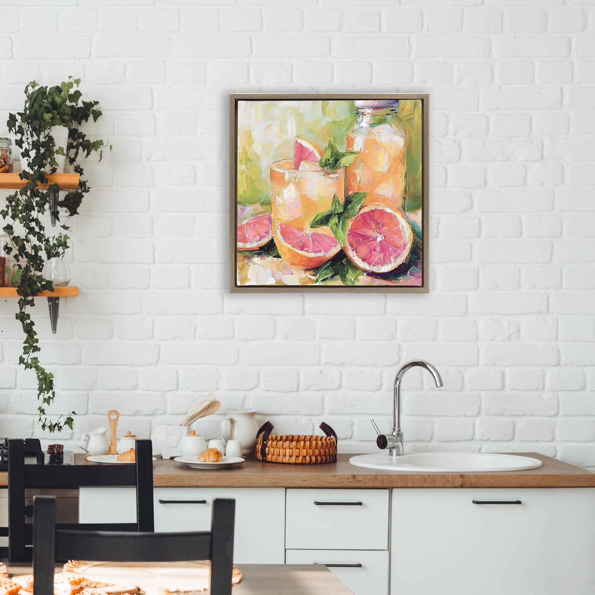 Stupell Industries Grapefruit Summer Refreshment Brown Framed Floater Canvas Wall Art, design by Riley B