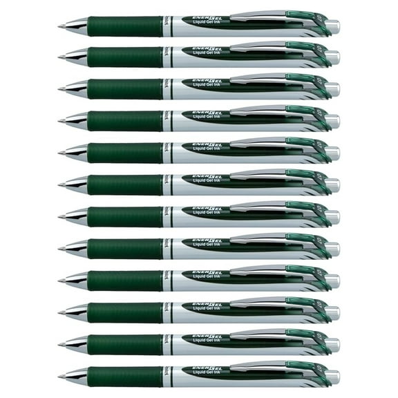EnerGel Retractable Liquid Gel Pen, (0.7mm) Medium line, Forest Green , Box of 12 Pens (BL77-D3)