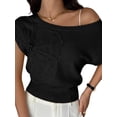 thumbnail image 3 of Women'S Summer Off Shoulder Floral Sweaters Cap Sleeve Loose Knit Cute Pullover Tops, 3 of 8