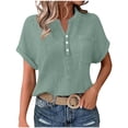 thumbnail image 2 of BLCHUNen Short Sleeve Shirts for Women Casual Button V Neck Pullover Lightweight Breathable Summer Tops with Pocket, 2 of 9