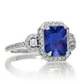 thumbnail image 2 of 2 Carat 7x5mm Emerald Cut Blue Sapphire Halo Moissanite Diamond Ring on 10k White Gold, 2 of 2