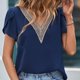 thumbnail image 2 of Camiseta de verano para mujer con escote en V y mangas de pétalos de encaje, corte holgado, azul violáceo XXL, 2 of 8