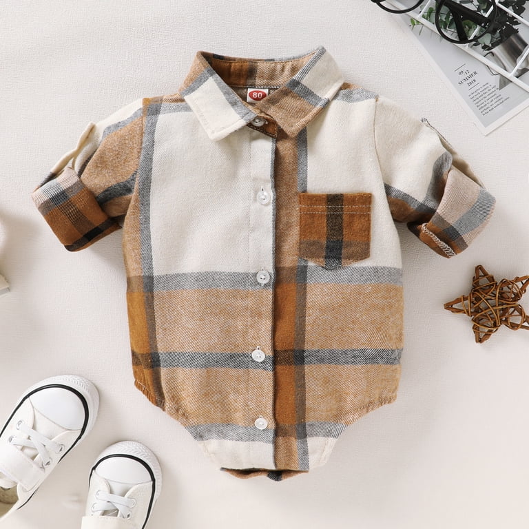Younger Tree Baby Plaid Flannel Romper & Button Shirt photo 3