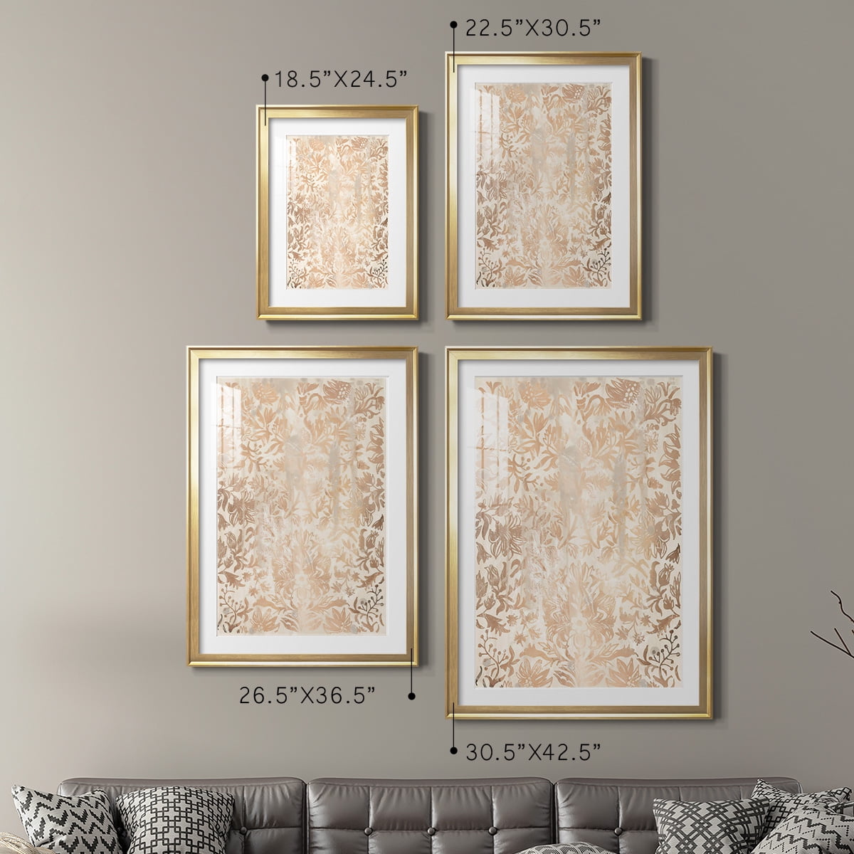 Wexford Home Walnut Damask I Premium Framed Print, 18.5" x 24.5" - Ready to Hang, Gold (Set of 2)