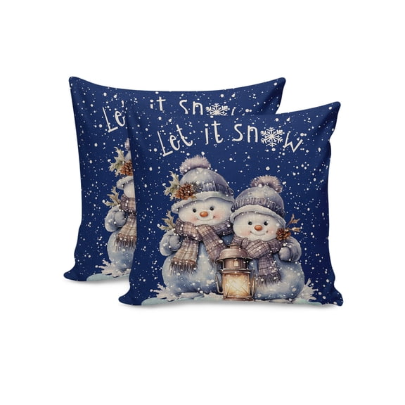 Christmas Throw Pillow Covers 20x20 Inch Set of 2 Snowman Decorative Pillow Covers Snowflake Blue Cushion Cover Pillowcase for Sofa Couch Bed Winter Holiday Xmas Decor