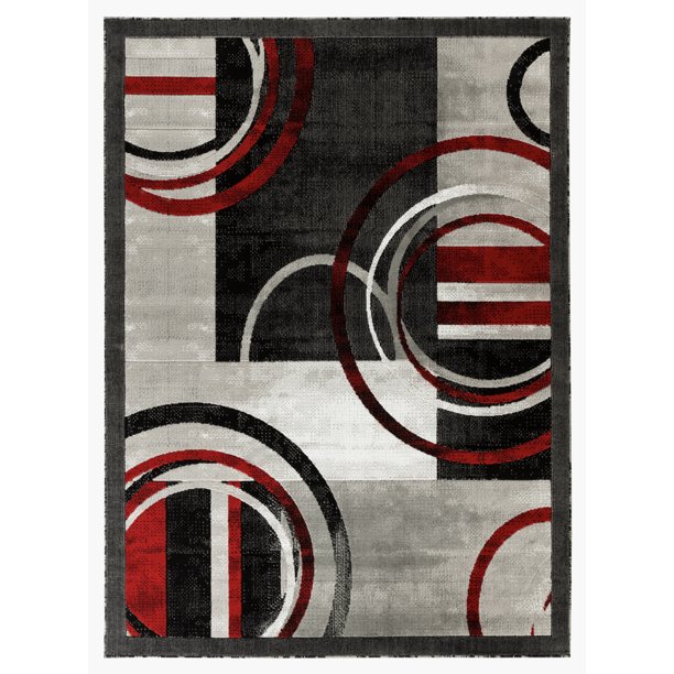 Newport Collection - Gray, Dark Gray, Burgundy Geometric Modern Area 