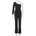 thumbnail image 2 of Women's Jumpsuits Casual Solid Long Sleeve Cold Shoulder Clubwear Wide Leg Pants Romper,Black,XL, 2 of 5