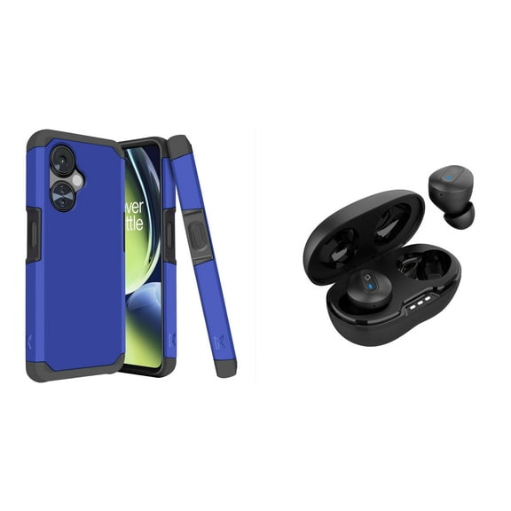 BD Dual Hybrid Case for OnePlus Nord N30 5G - Shockproof Protection Magnetic Armor Case (Dark Blue) with Noise-Cancelling Wireless Earbuds with Charging Case