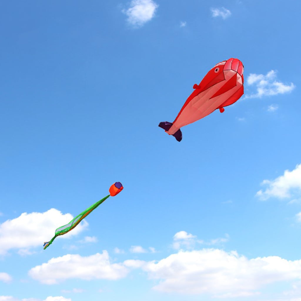 Large Orange Dolphin Easy Flyer Kite with 79 inch Long Tail for Kids Adults 