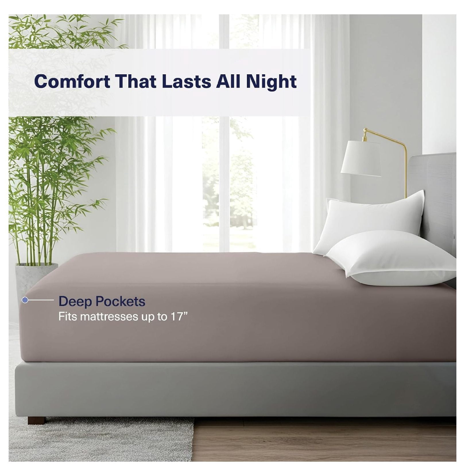 Kickoff Viscose Bamboo Fitted Sheet Queen Size, 100% Organic Cooling Sheets Fitted ONLY Viscose Bamboo Sheets Queen Size Bed Sheet for Hot , Extra Deep Pocket, 4 Corner Strap (Q, Grey Mist)