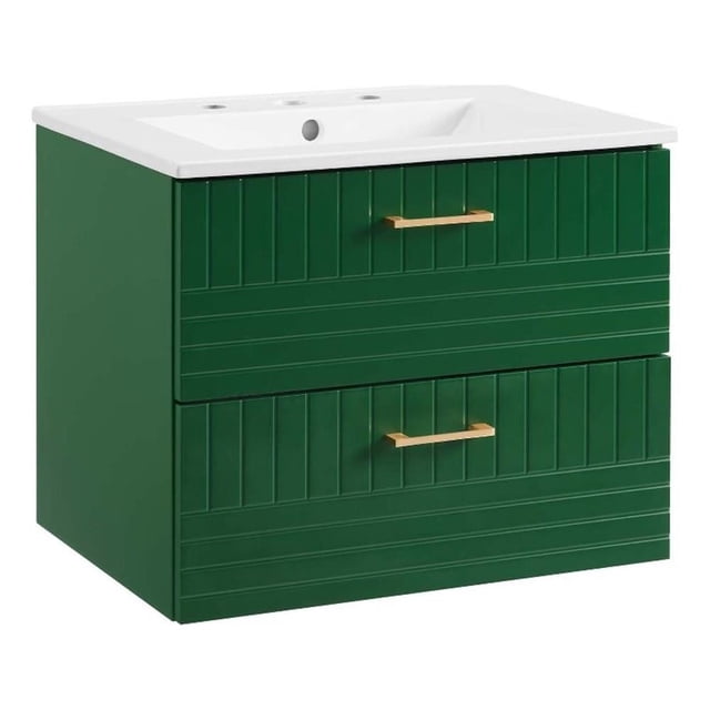Modway Daybreak 24" Modern Wood/Ceramic Bathroom Vanity in Green/White