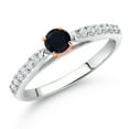 thumbnail image 2 of Gem Stone King 10K White and Rose Gold Black Onyx and White Lab Grown Diamond Engagement Ring for Women (0.31 Cttw, Gemstone December Birthstone, Round 3.5MM, Size 9), 2 of 4