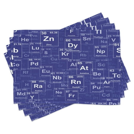

Periodic Table Placemats Set of 4 Chemistry Elements in Abstract Style Science Classroom Backdrop Washable Fabric Place Mats for Dining Room Kitchen Table Decor Royal Blue and White by Ambesonne