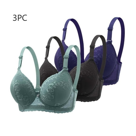 MLCDZ 3 Pack Lace Bras for Women Push Up Bralettes Full Coverage Corset Underwire Plus Size for Large Breasts with Support Sexy Minimizers Everyday Lingerie 3Pcs-Multicolor#03 38