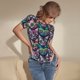 thumbnail image 3 of Balery Happy Kitten Faces Body de cuello redondo de manga corta para mujer Tops de manga corta Tops básicos-Small, 3 of 7