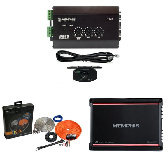 Memphis Audio SRX300.1V Mono 2-Ohm 300 Watt with 8GKIT 8-Gauge Amp Install Kit -AFS Fuse Holder and LL2BE 2-Channel Line Output Converter with Digital Bass Restoration