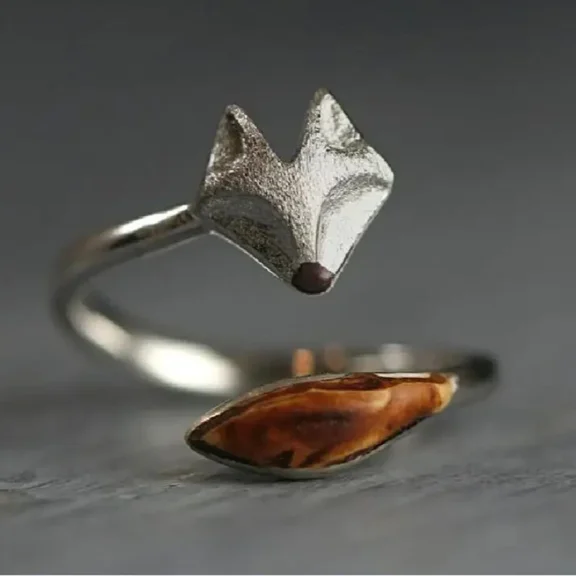 Retro Personalized Small Animal Fox Open Ring Women's Open Ring Banquet Jewelry
