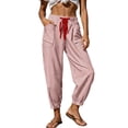 thumbnail image 2 of Sokhug Women's Stripe Jogger Pants Elastic Drawstring Waist Vertical with Multi Pocket Casual Beach Vacation Loose Trousers, 2 of 9