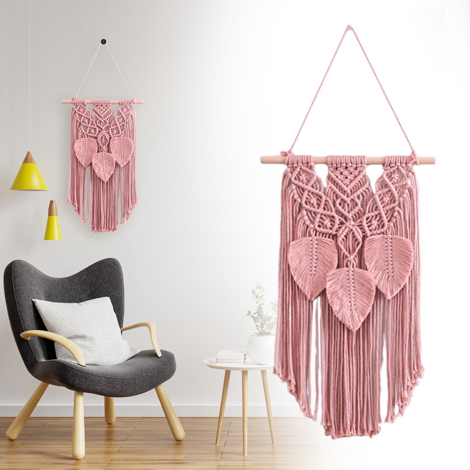 Pendant | Wall Hanging Decor, Cotton Rope Tassel Tapestry Hand Woven, Bohemian Macrame Wall Art for Living Room Bedroom Dorm Home Decor Pink